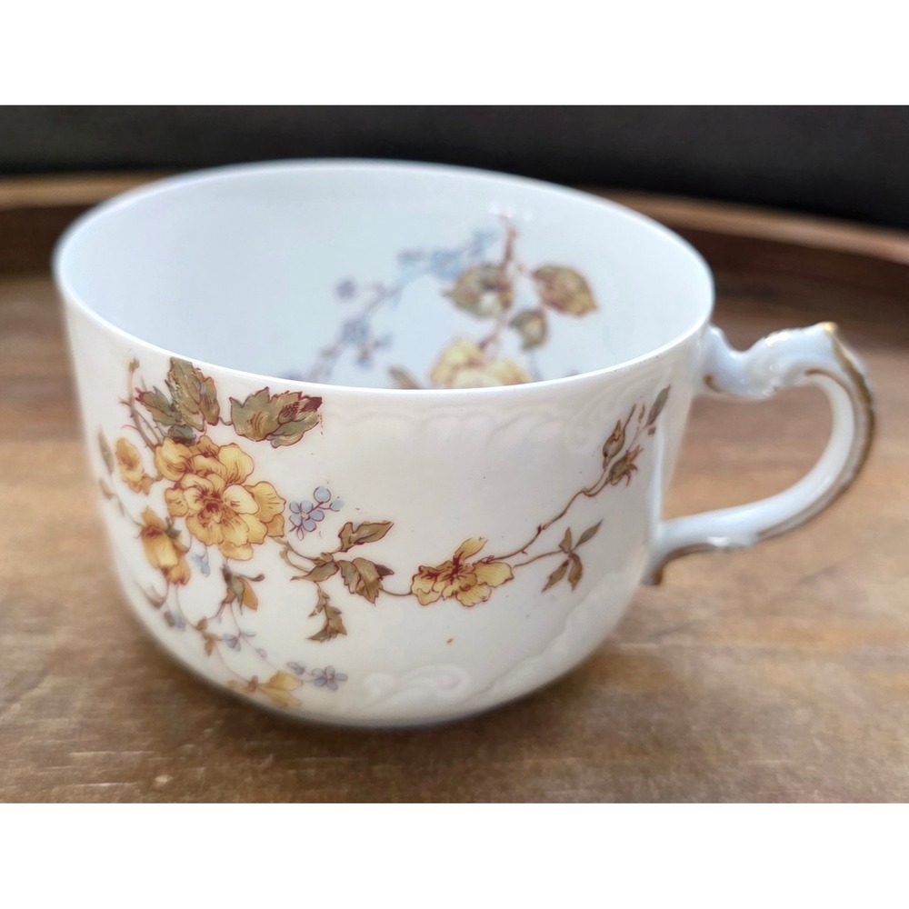 Haviland & Co Limoges France Antique Teacup Yellow Rose Floral Gold Handle